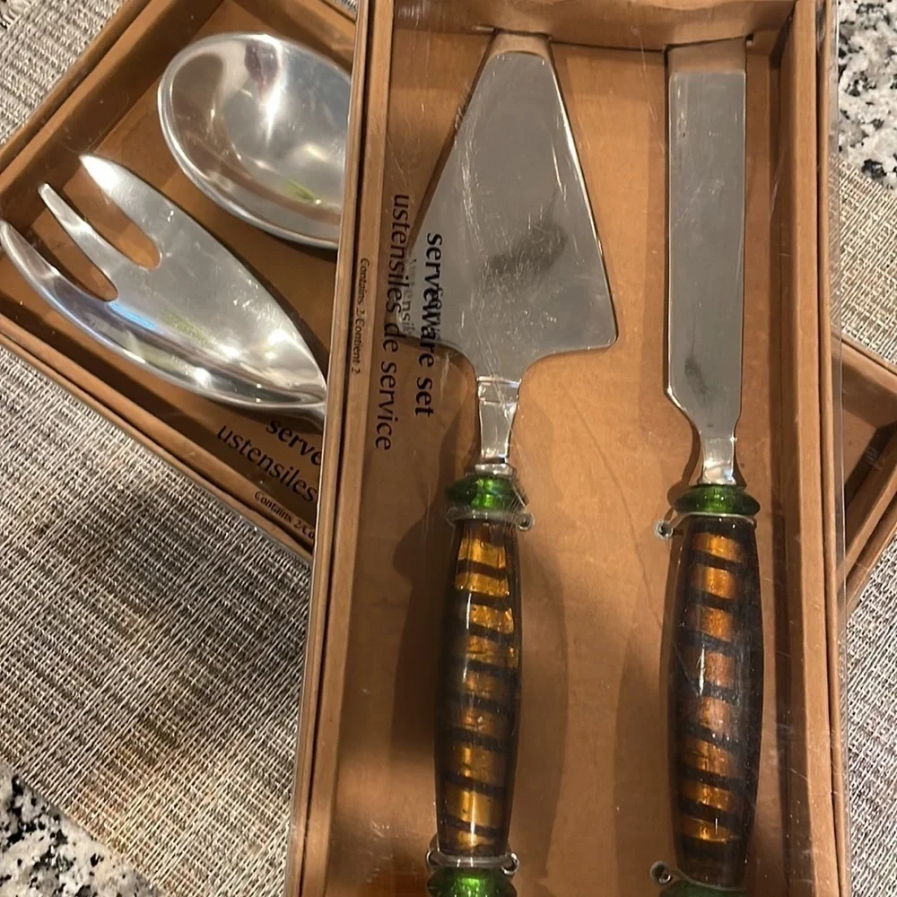 Pier 1 Tableware Set Silver Salad Servers Cake Servers Decorative Handles